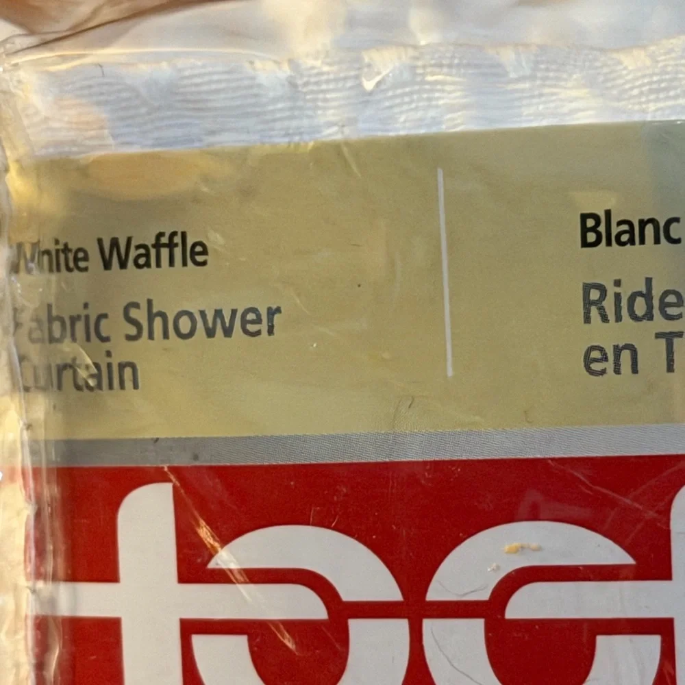54x80” White Fabric Shower Curtain Set Waffle Weave with Snap Liner-NEW!